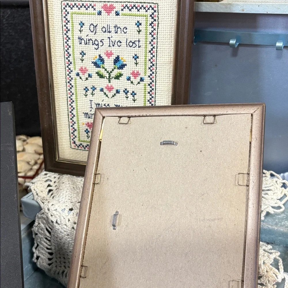 Handcrafted Cross-Stitch Wall Plaque - Pastel Floral